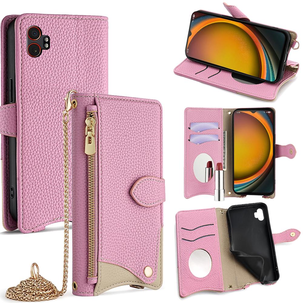 For Samsung Galaxy XCover7 Pro Leather Case Wallet Stand Cover Irregular Tail Style with Chain Strap