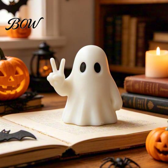 Durable Ghost Figurine for Shelf Halloween with Peace Sign, Spooky White Whimsical Statue Statue, Cute Tabletop Ornament Shelf, Party Gift Ornaments