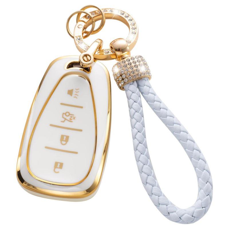 Gold-Rimmed Car Key Set with Diamond Ring Pendant Key Chain