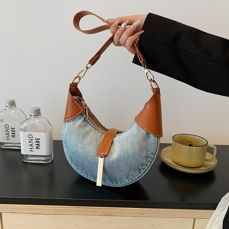 Autumn and winter small bag women's new contrasting color versatile shoulder underarm bag fashion denim dumpling messenger bag