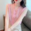 Sweet Solid Color V-Neck Lace Patchwork Shirt Fashion Button Hollow Out Women's Clothing Summer Commute Sleeveless Blouse