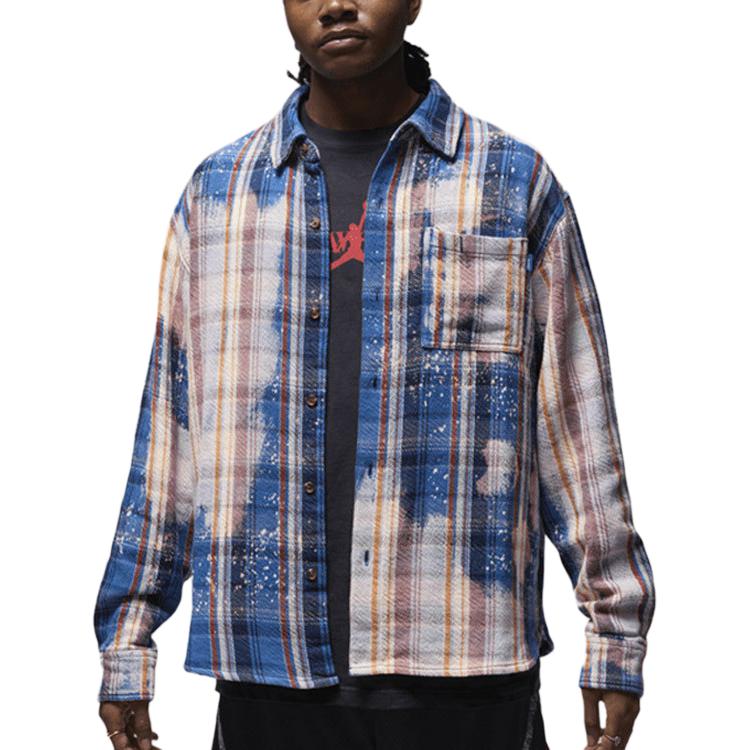 Jordan X Awake NY Plaid Square Collar Single-Breasted Casual Sports Long Sleeve Shirt Unisex Shirts Dark-Blue FQ5454-498