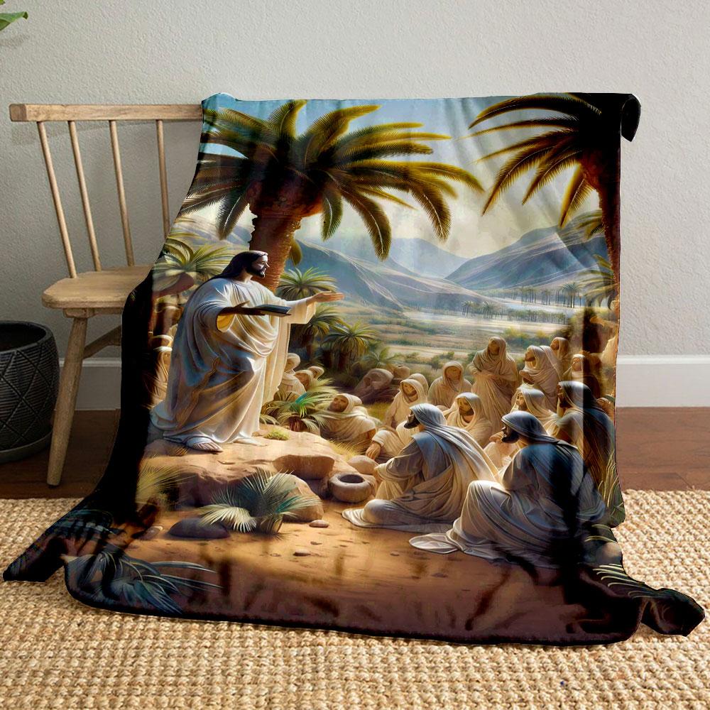 

Jesus Teaching Disciples Palm Tree Scene Blanket Printed Blanket for Living Room Bed Couch lunch break Soft Cozy Blanket for Friend s festival Gift 80cm x 120cm