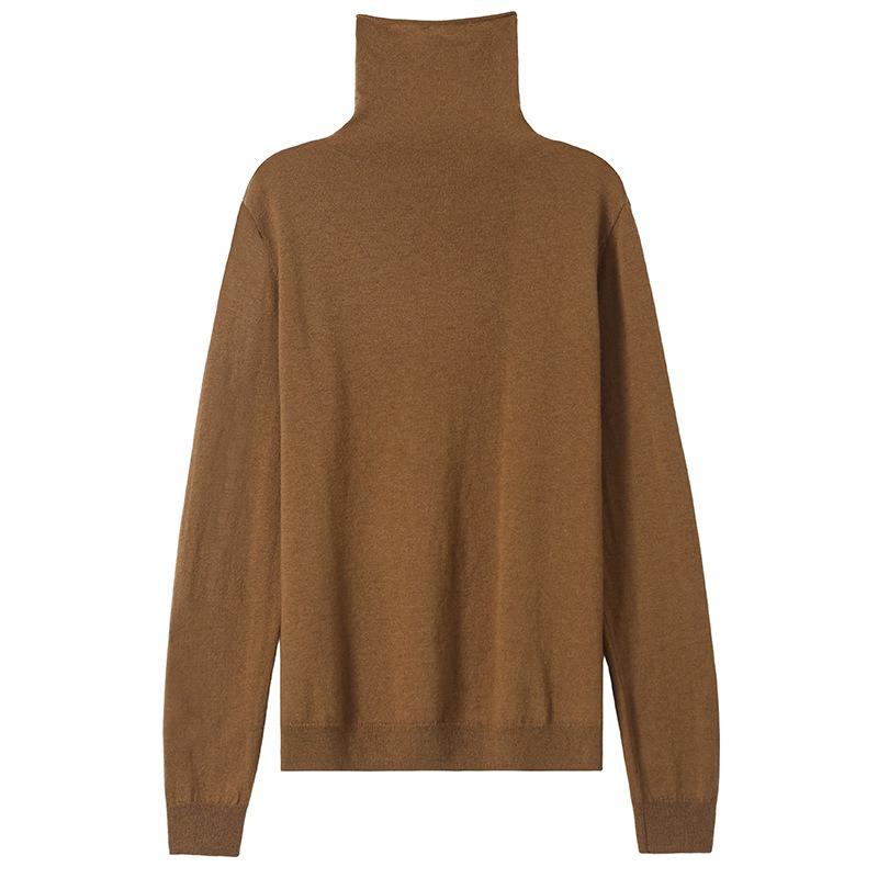 0 Wool Sweater Women's Loose and Thin Long Sleeves Stacked Collar Curled Pullover Sweater Backing Knitted Top Thin New