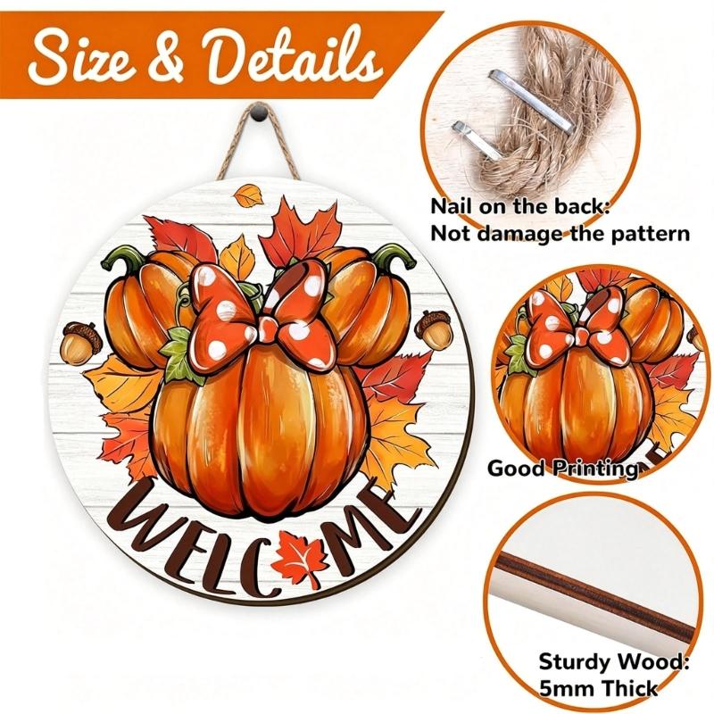 Fall Door Sign Wooden Autumn Pumpkins Door Hangers Maple Wall Decors for Outdoor Porch Wall Fall Harvest Hanging Decorations
