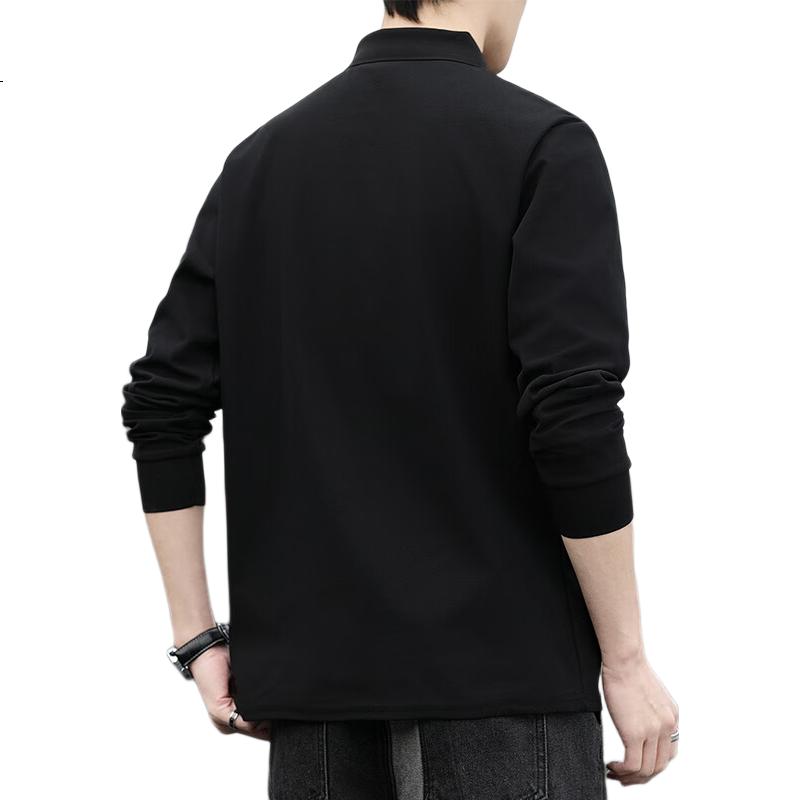 TUCANO Long-Sleeve T-Shirt for Men, Spring And Autumn Business Polo Shirt with Collar, Casual Comfortable Versatile Top Men's Clothing, Black M