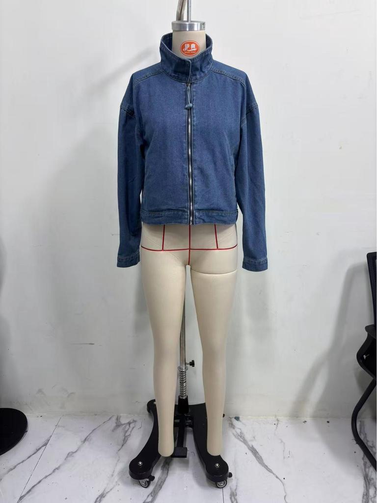 2025 Autumn Women's European & American Street Style Denim Jacket - Trendy Cotton Lapel with Long Sleeves