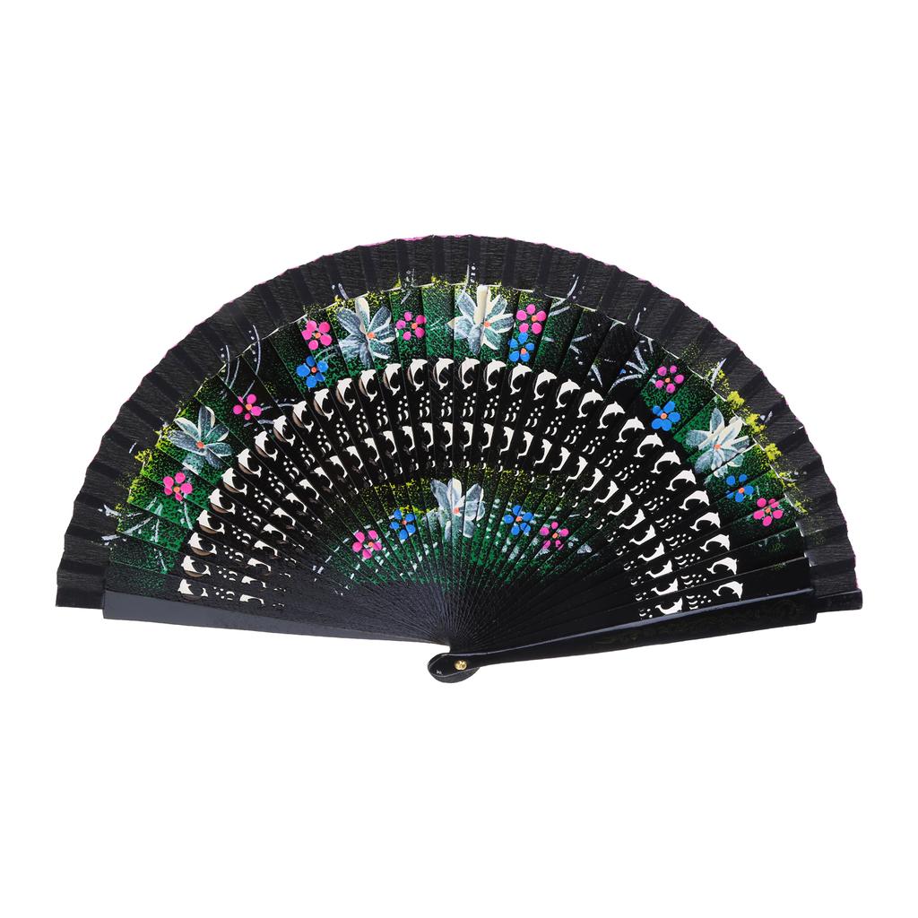 Colorful Wood Folding Fan Handheld Classical Spanish Fan Chinese Handheld Wood Folding Fan Dancing Parties