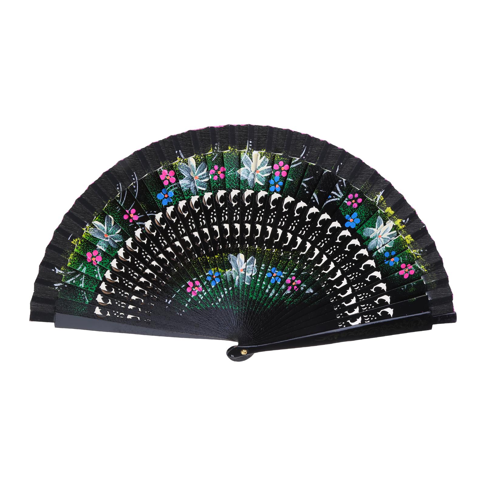 Colorful Wood Folding Fan Handheld Classical Spanish Fan Chinese Handheld Wood Folding Fan Dancing Parties