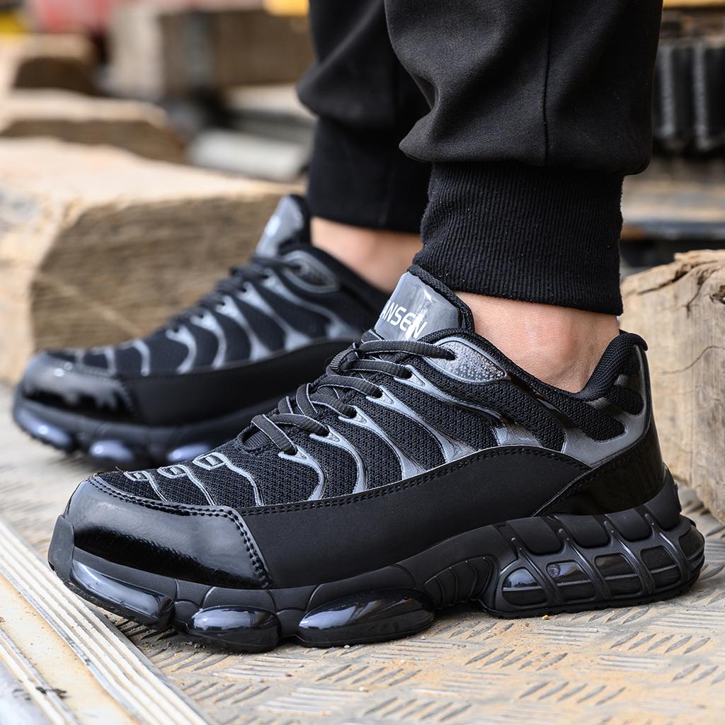 Herrar Stålhätta Skor Oförstörbara Arbetskor Lättvikt Stålhätta Halkfria Skyddsskor Luftstötdämpning Sneakers 1 Par