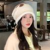 Korean Cute Flower Knitted Wool Hat for Women In Autumn and Winter Versatile Windproof and Warm Pile Hat Big Head Cold Hat