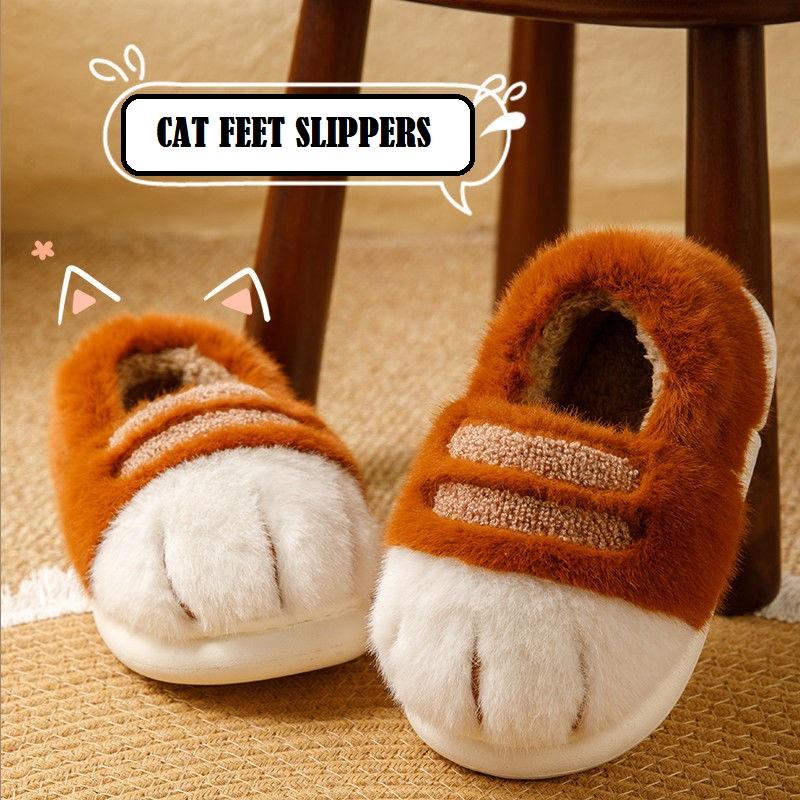 Nye myke kosete kattesko for kvinner, nydelig kattepote, vintersko, tøfler i fuskepels, dame, stilige dyre-kattunge-klo-hjemmesko