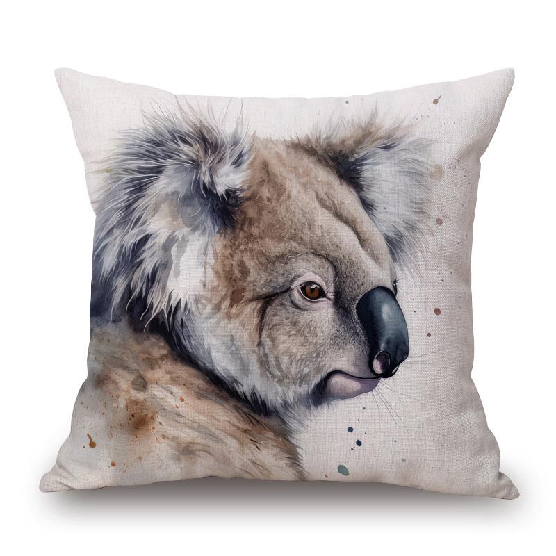 Color Painting Animals Portraits Cushion Covers Bull Raccoon Deer Horse Lemur Koala Print Pillow Case