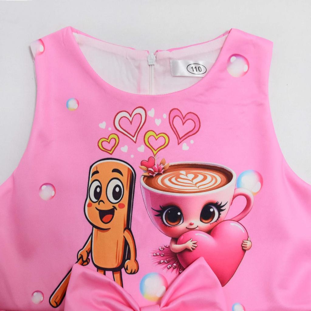 Vestito a Gilet con Fiocco per Ragazze Cappuccino