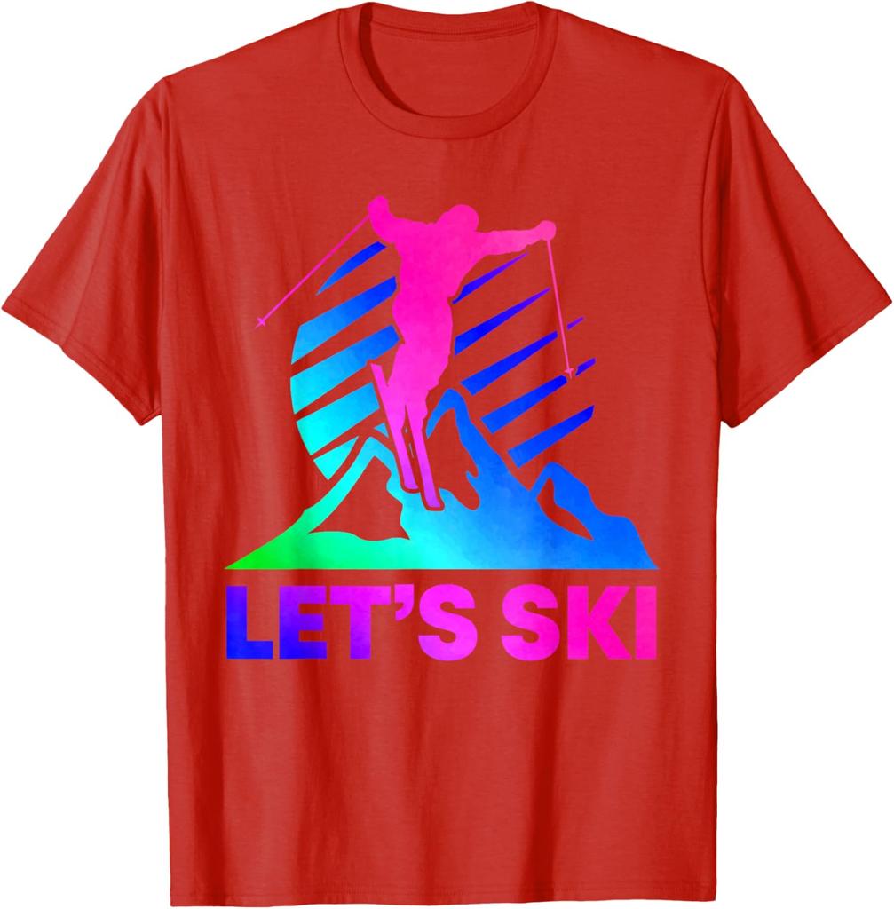 Lets Ski Retro 80s 90s Gradient Graphic TShirt Breathable Cotton Tee
