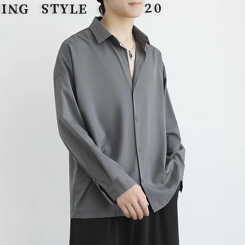 

Мужская модная черная куртка с длинным рукавом в корейском стиле - Весенне-осенняя повседневная альтернатива белой рубашке M серый