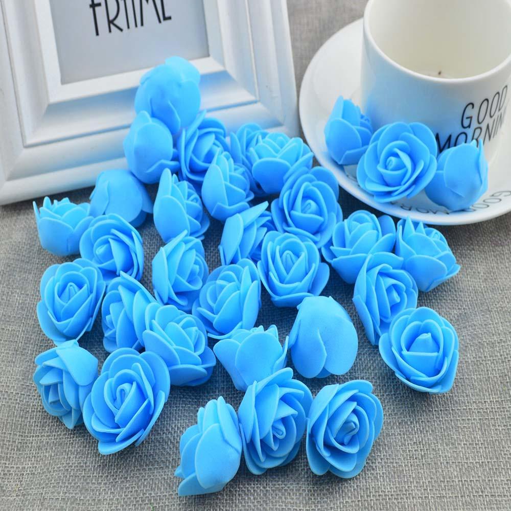 50pcs Artificial Flowers PE Foam Roses Head Bear Handmade Wedding Home Garden Holiday Party Decor Scrapbook Gifts Box Diy Wreath