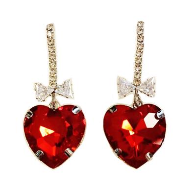 [R8471] - Silver Red 'Sissi' Designer Earrings - 35x15 Mm (heart)