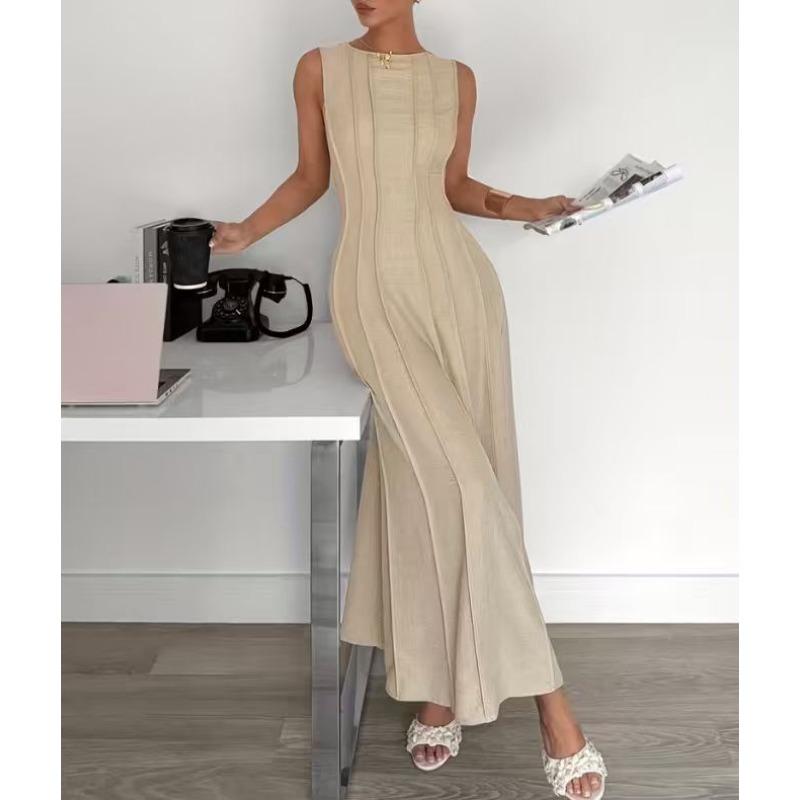 Women s All Match Everyday Elegant Sleeveless Bodycon Dress S абрикосовый