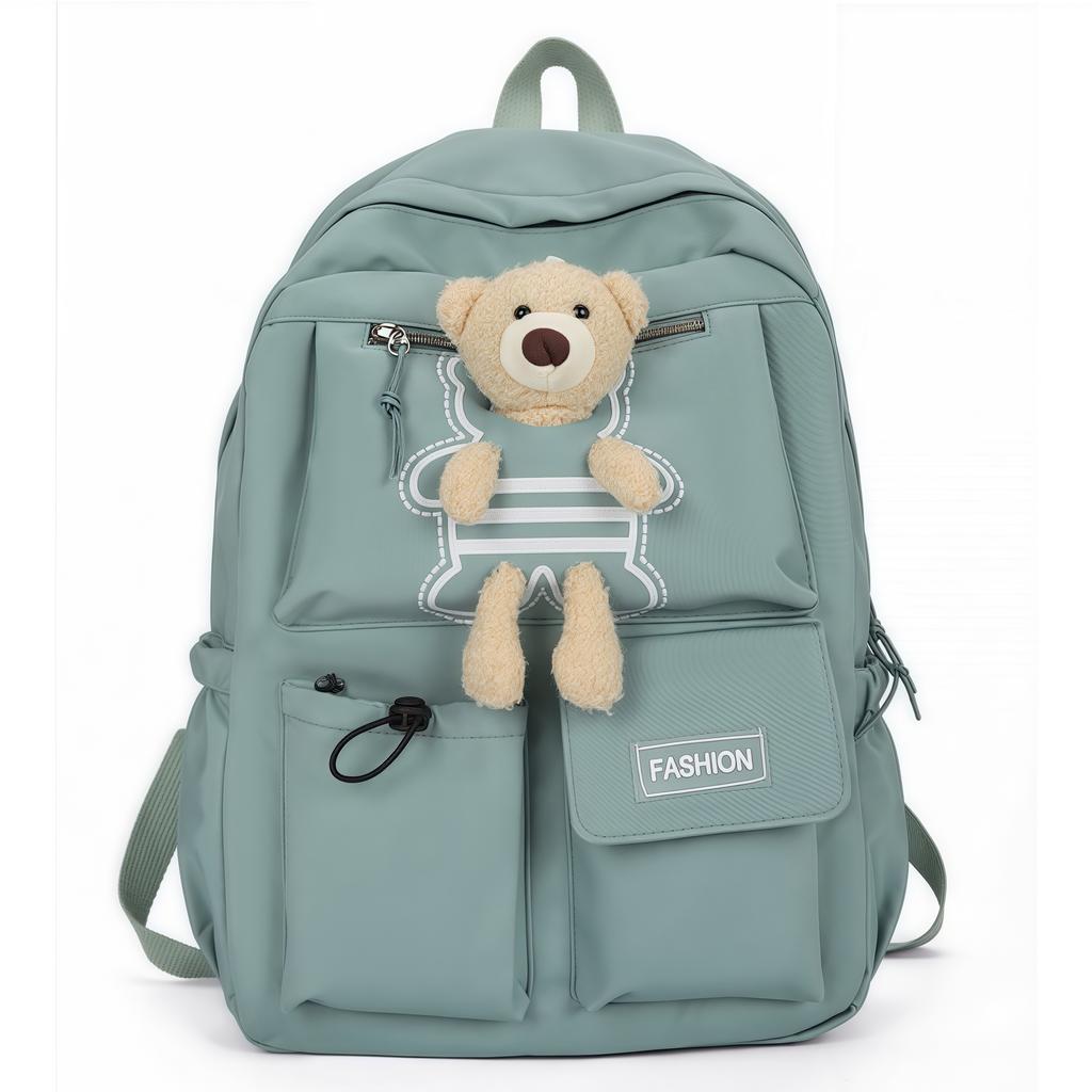 Student Backpack, Cute Little Bear Backpack, Large Capacity Junior High School Backpack, Durable Polyester Lining.zwq