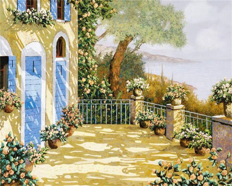 RUOPOTY Barvení podle čísel Městská krajina pro obývací pokoj na plátně Jedinečný dárek akrylový obrázek podle čísel domu