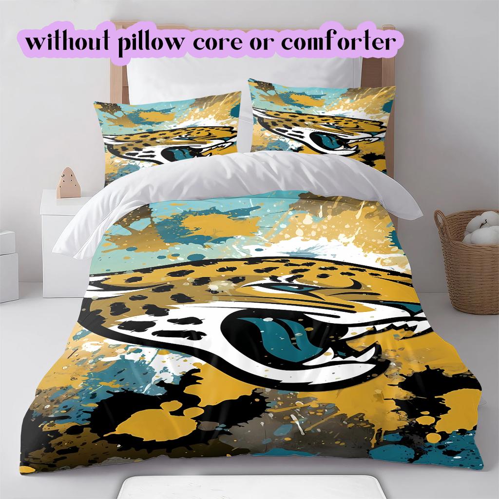 Jacksonville Jaguars Pattern Bedding Quilt Set Quilt Cover Pillowcase Home Decoration Birthday Gift (1 * duvet cover + 2 * pillowcase, without core)
