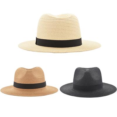 Herren Damen Fedora Knautschbarer Stroh Panama Stil Sonnenhut Sommerhut