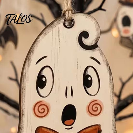 Halloween Party Supplies for Home 6 Pcs Vintage Wooden Ornaments, Rustic Farmhouse Cat Owl Pumpkin Ornaments Ghost Hanging Decorations Tree