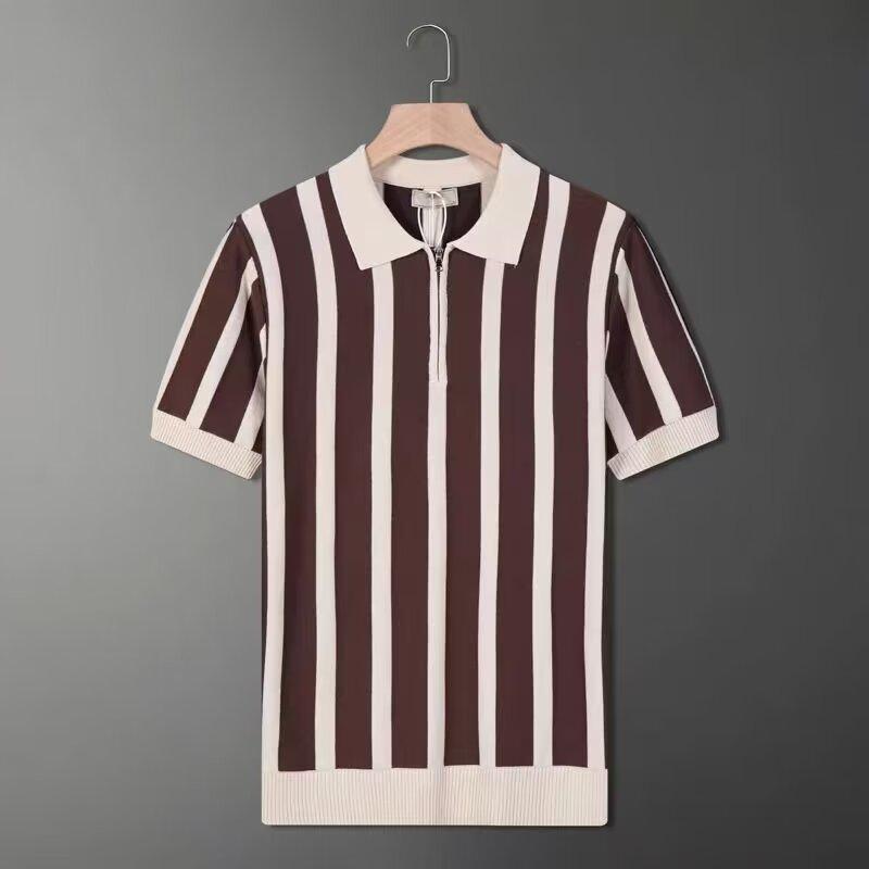 Summer Men's Knitted Short Sleeve Half-Zip Polo Shirt Korean Style Slim Fit Casual Turn-Down Collar Half Sleeve T-Shirt Base Shirt