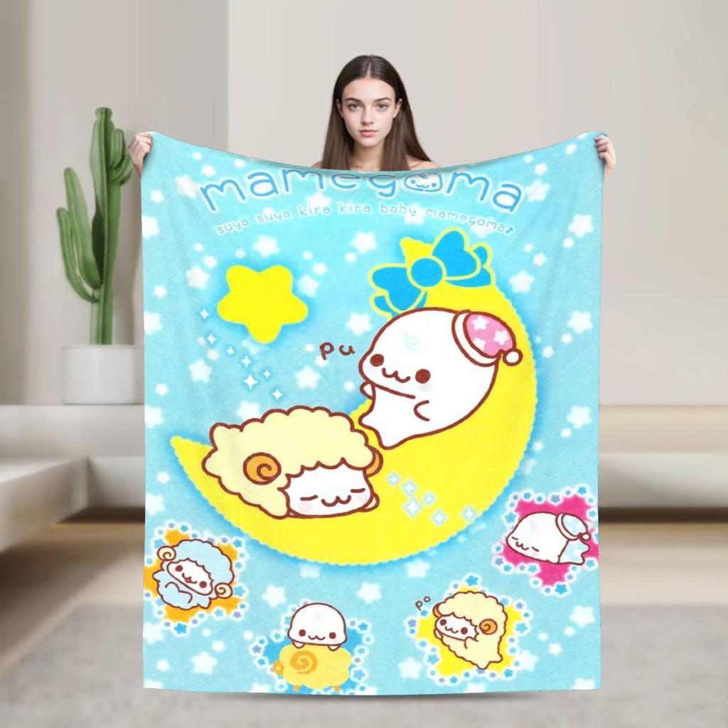 Soft Blanket Airplane Travel Cute M-Mamegoma Seal Anime Throw Blanket Flannel Bedspread For Couch Bed Fashion Sofa Bed Cover