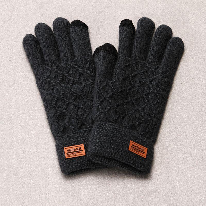 

Touch Screen Gloves Men Winter Riding Driving Non-Slip plus Velvet Wool Knitting Female Students Autumn and Winter Heattech Couple Rhombic Gray All yards