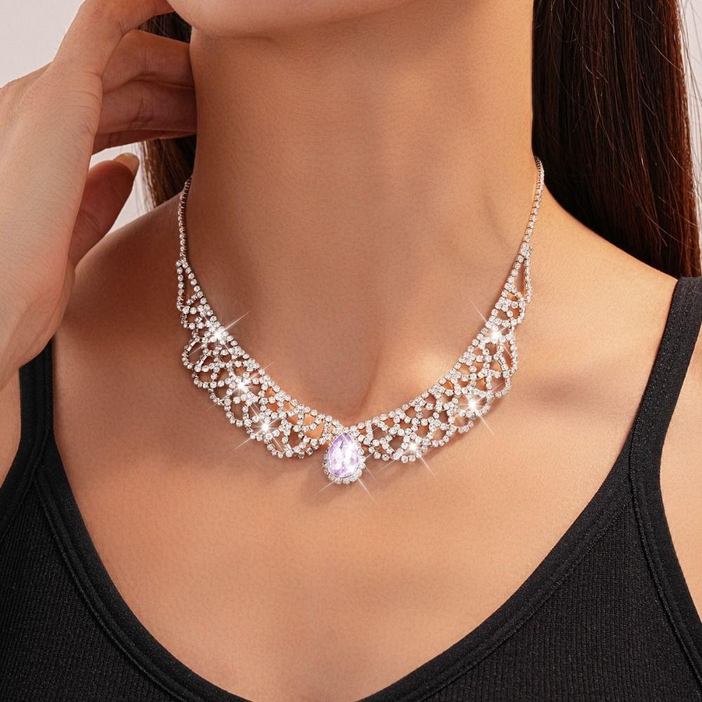 Exquisite Necklace Earrings Set Shining Crystal Necklace Set Bridal Rhinestone Jewelry Set  Women