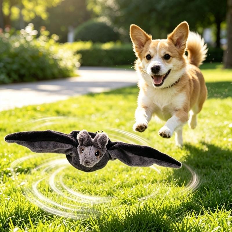 Hanging Bat Motion Toy for Felines and Small Dogs, Soft Cover Wing Action Toy with Handheld Controller for Daily Indoor Activity Use
