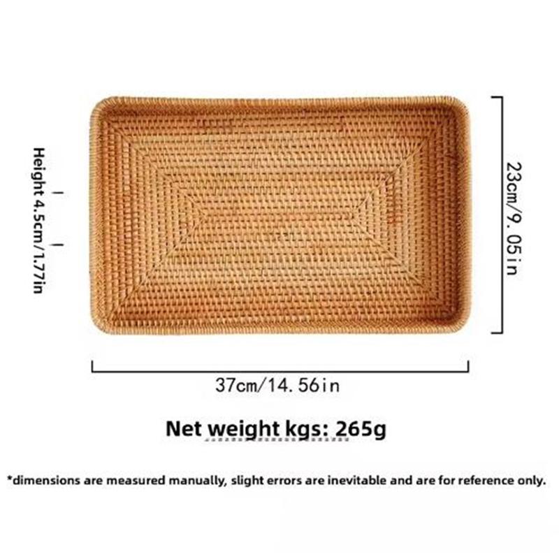 Rattan Serving Tray, Rectangle Basket Wicker Storage and Organizing Baskets, Natural Decorative Woven Tray for Home Decor