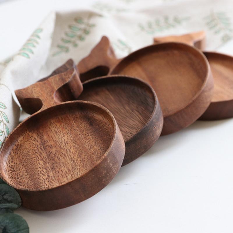 1/4Pcs Japanese Vintage Wooden Fish Trays Dish Solid Wood Sauce Acacia Hand-painted Tableware Dipping Household Commercial