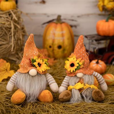 Thanksgiving Decoration Harvest Season Maple Leaf Straw Hat Rudolf Short Legs Doll Goblin Dwarf Doll Pendant Children's Gift