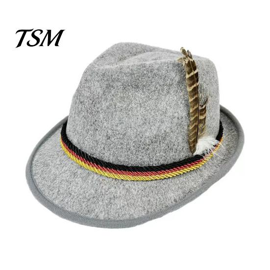 Versatile Casual Hat Fedora with Feather, Short Brim Vintage Jazz Hat, German Holiday Gift for Beer Lovers Oktoberfest Costume Accessories Halloween