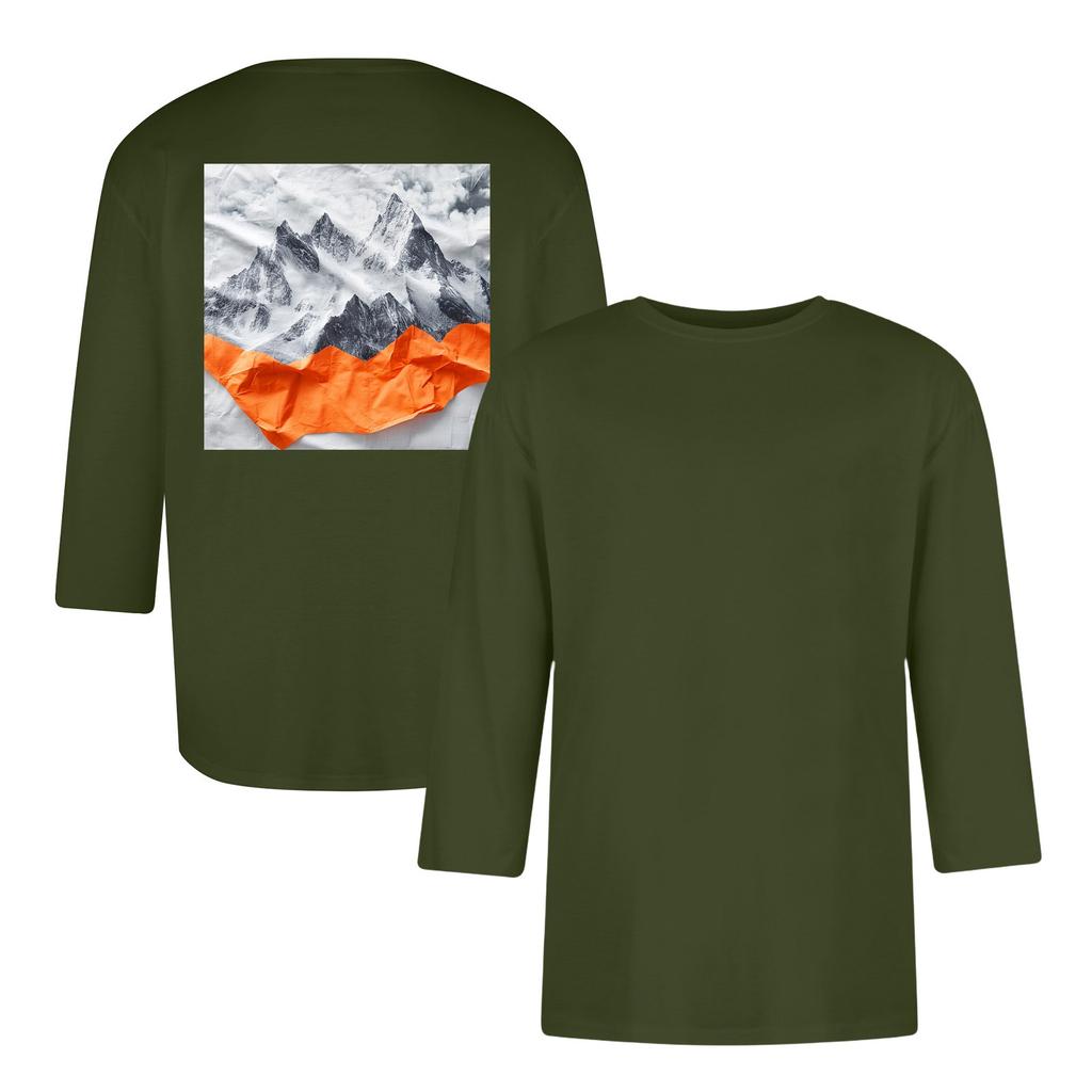 Men's Casual and Fashionable Printed Round-neck Three-quarter Sleeve Top T-shirt