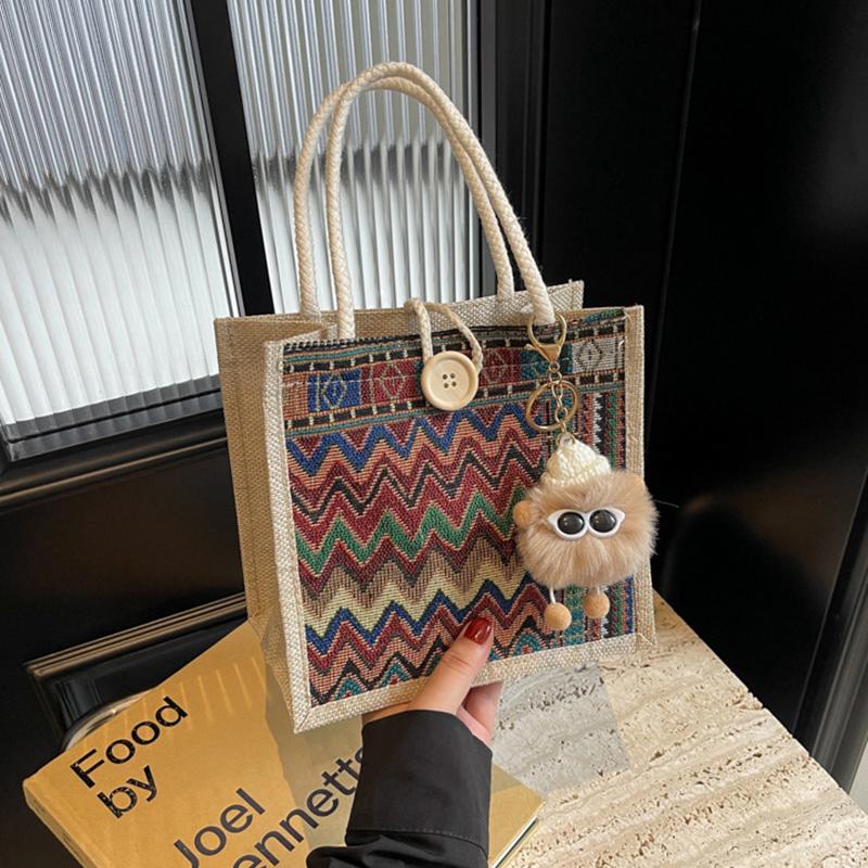 Tragbare Bento-Tasche Lässige Tragetasche für Damen Ethnischer Stil Pendler-Handtasche Einfache Große Kapazität Einkaufstasche Geschenke