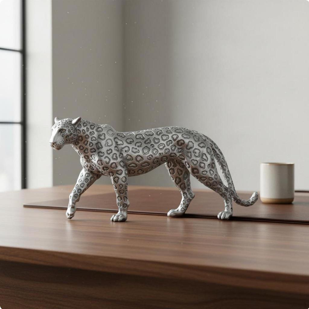 Resin Leopard Sculpture Electroplated Big Cat Figurine Luxury Look Sitting Cheetah Statue for Living