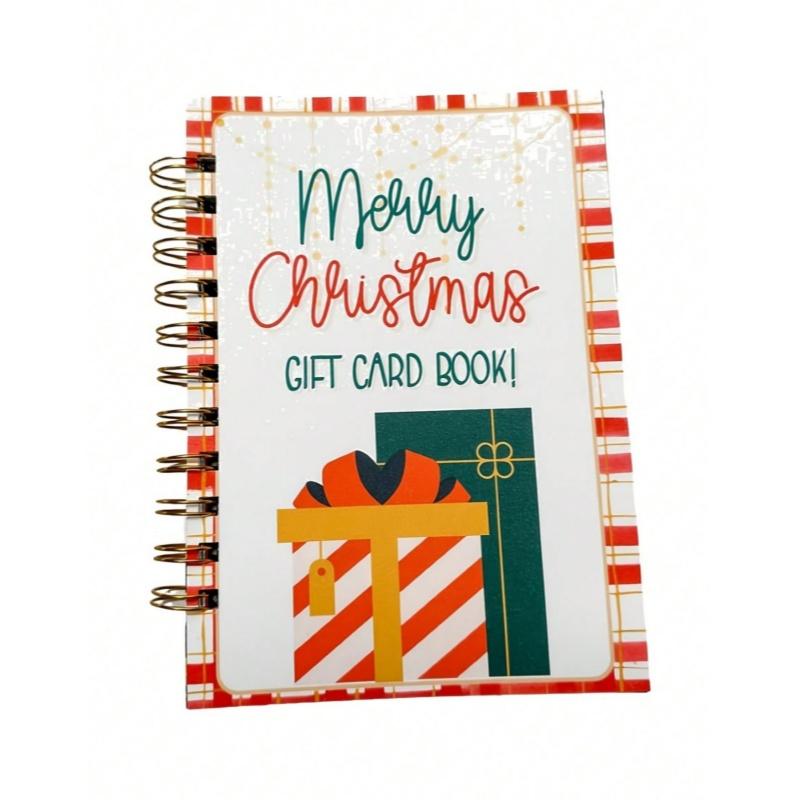 1PC DIY Christmas Gift Card Book with Golden Spiral Binding Gift Card Holder Photo Pages - Durable DIY Scrapbook for Festive