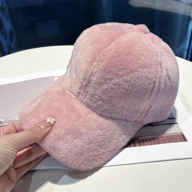 Winter warm plush baseball cap women's outdoor thickened solid color casual simple new student cap