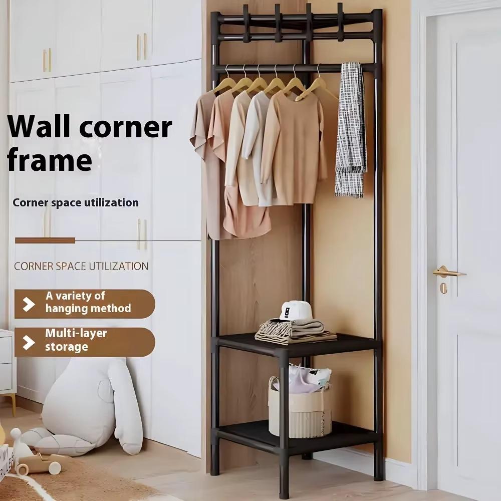 Corner Coat Rack 2/3 Layer Metal Material Durable Integrated Racks Bedroom Household Storage Rack Modern Simple Clothing Shelf