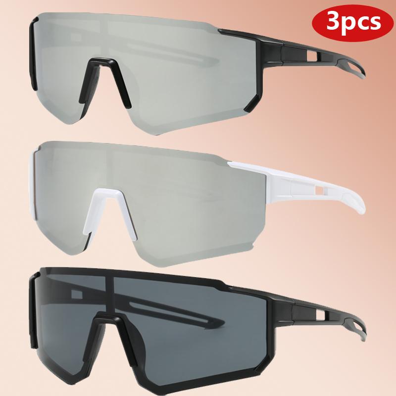 3pcs Fashion Large Frame Sunglasses Unisex Outdoor Sport Goggles Simple Style Integrated Sun Glasses