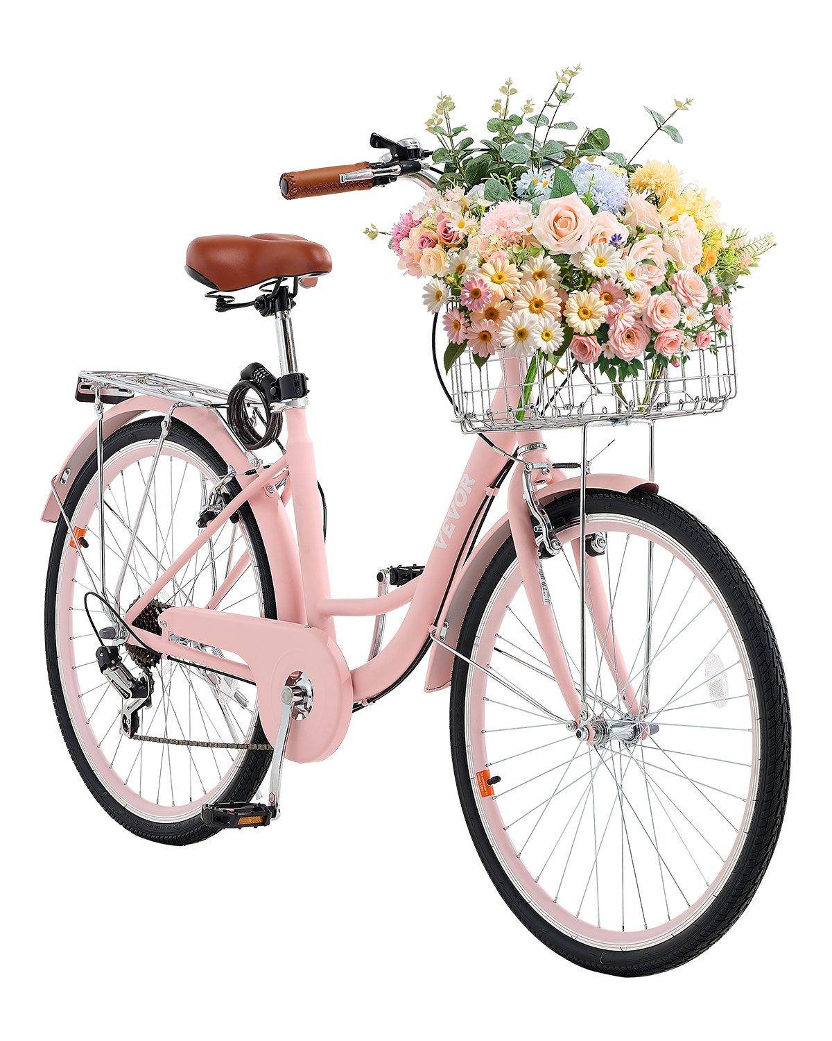 VEVOR Cruiser Bike, 7-Speed, 26-Inch Pink