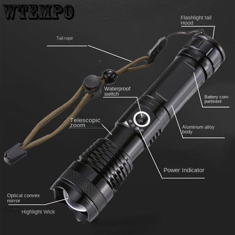 Strong Flashlight Led Outdoor Searchlight Power Display Usb Rechargeable Strong Torch Portable Mini Light