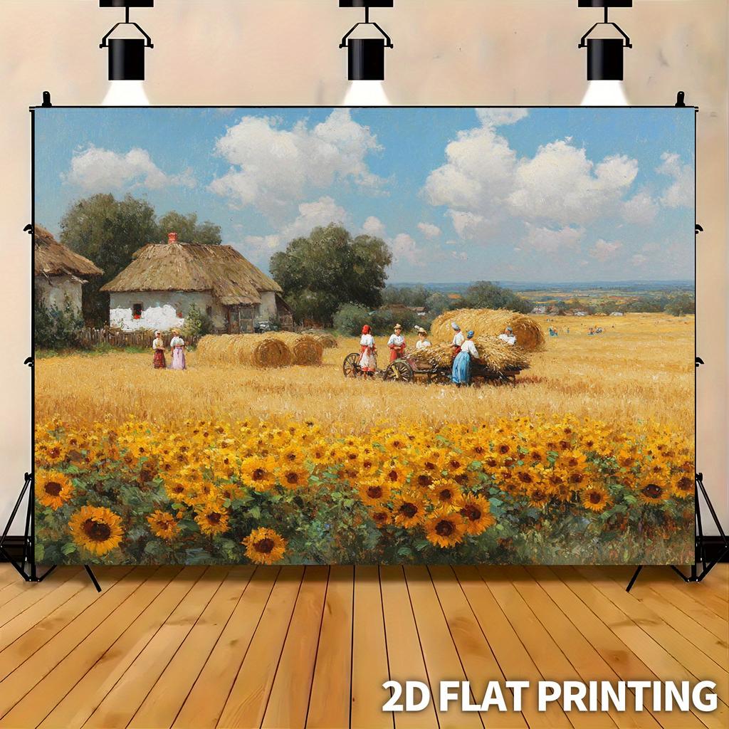 2D vlak 1 stuk plattelandsdorp oogstfeest achtergrondstof geschikt voor fotostudio's thuisgebruik en feesten