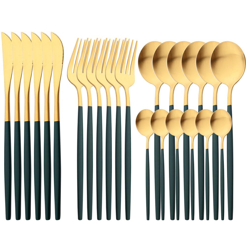 White Gold 24Pcs Cutlery Set Matte Dinnerware Western Flatware Knife Fork Spoons Stainless Steel Silverware Kitchen Tableware Set