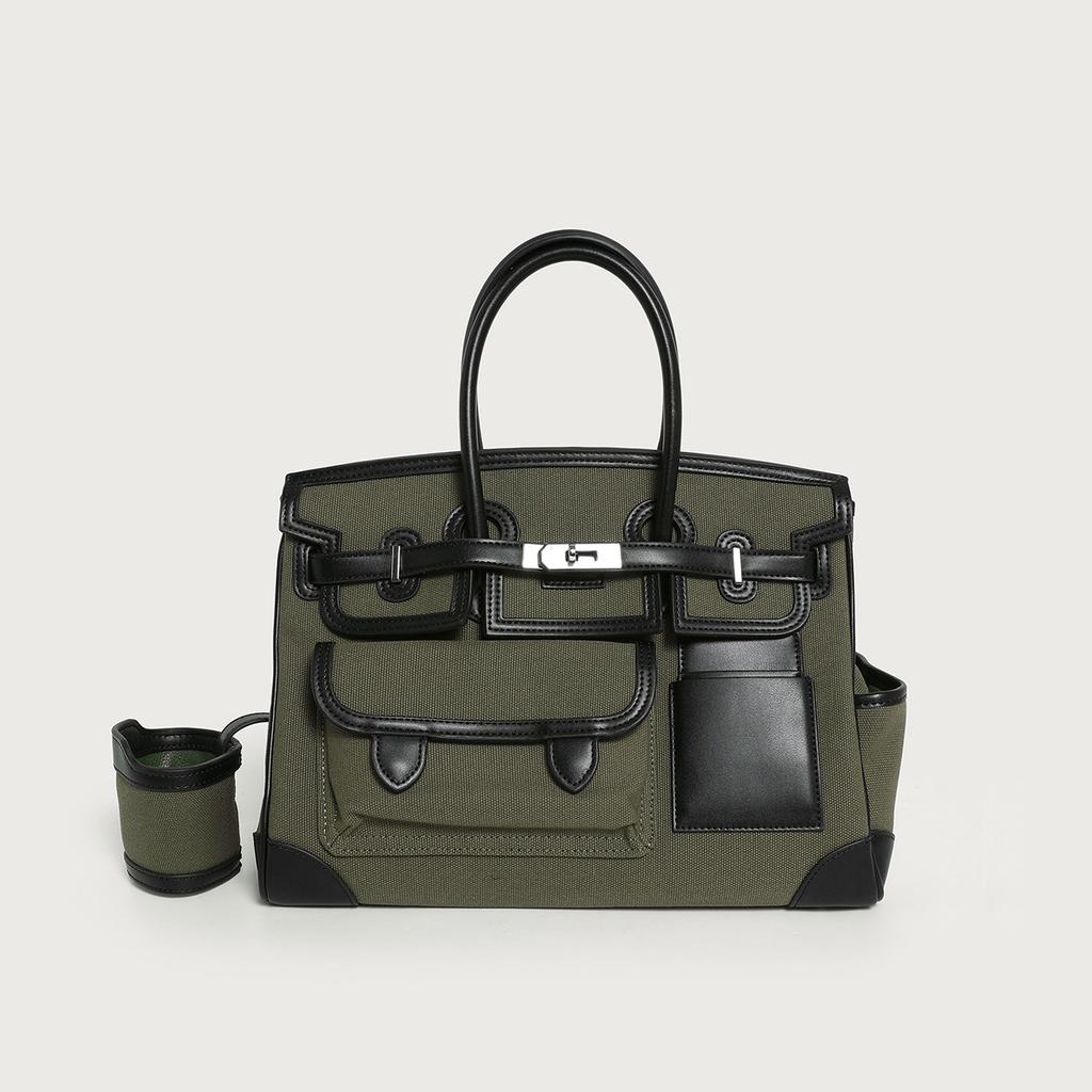 2026 Season New Contrasting Color Canvas Color Matching Portable Extra Large Platinum Bag Leisure Travel Bag Shoulder Messenger Women's Bag