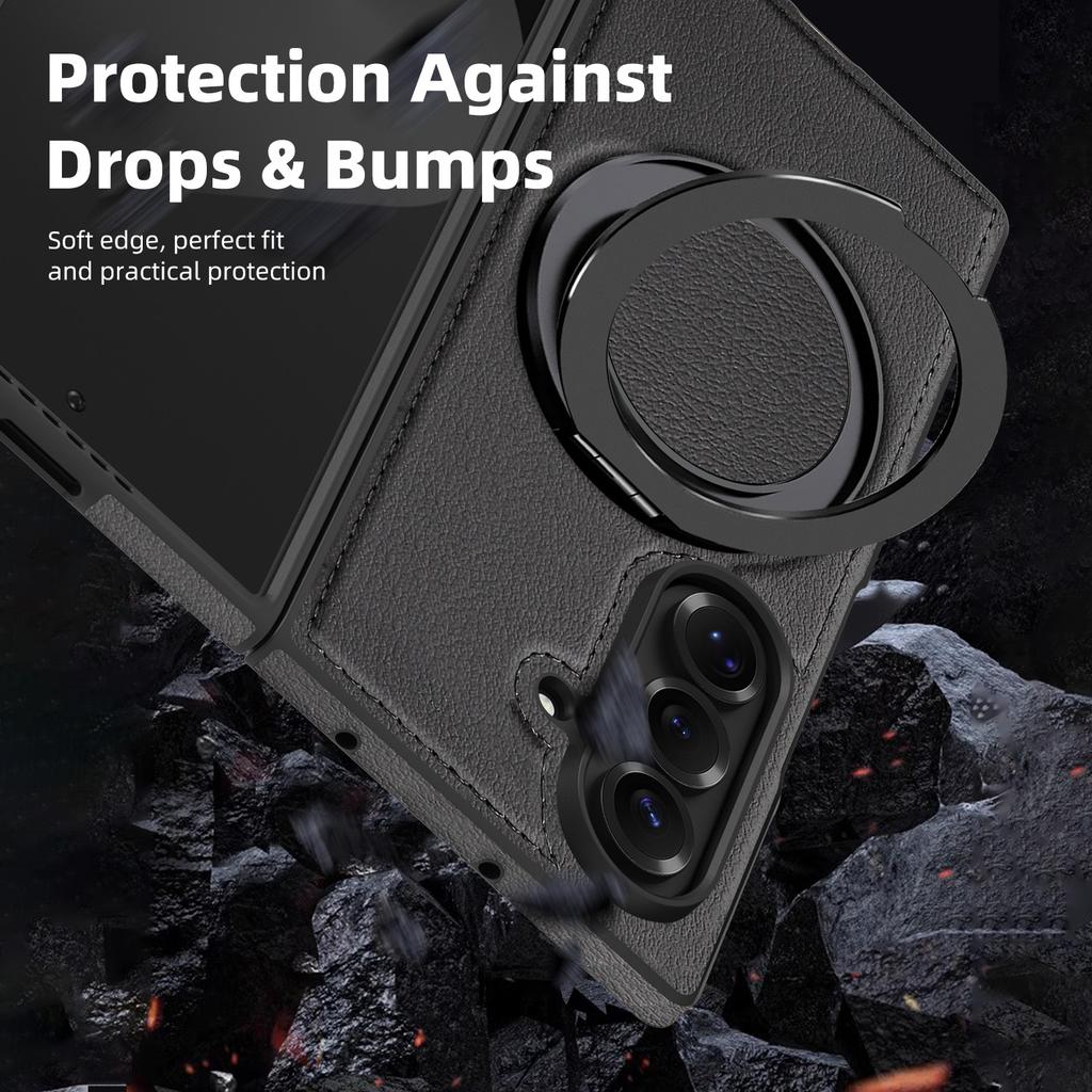 For Samsung Galaxy Z Fold7 5G Case with Ring Kickstand Magnetic Case PU Leather Back Cover